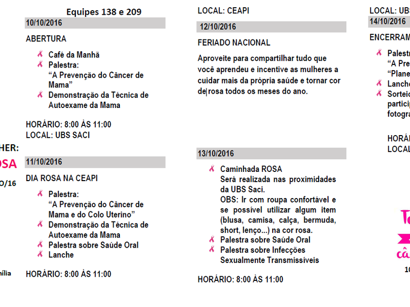 Programação Outubro Rosa UBS Saci