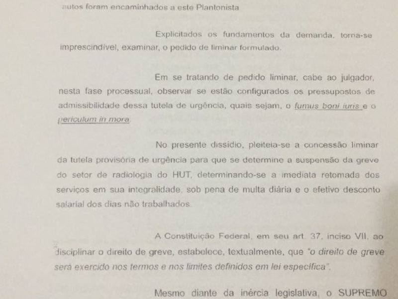 Decretada a ilegalidade da greve do setor de radiologia do HUT