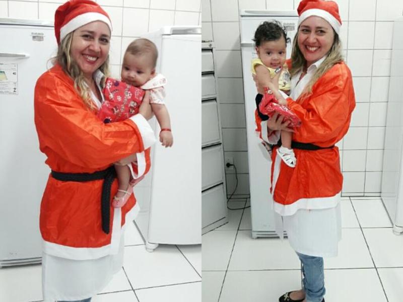 Crianças são recebidas por Mamãe Noel em sala de vacina da UBS dos Três Andares