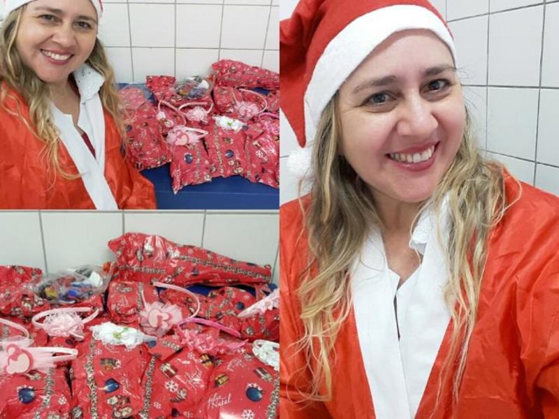 Crianças são recebidas por Mamãe Noel em sala de vacina da UBS dos Três Andares