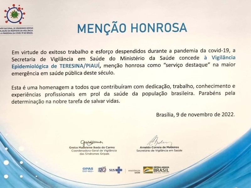 FMS recebe em Brasília menção honrosa pelo combate à pandemia da Covid -  Fundação Municipal de Saúde de Teresina - FMS